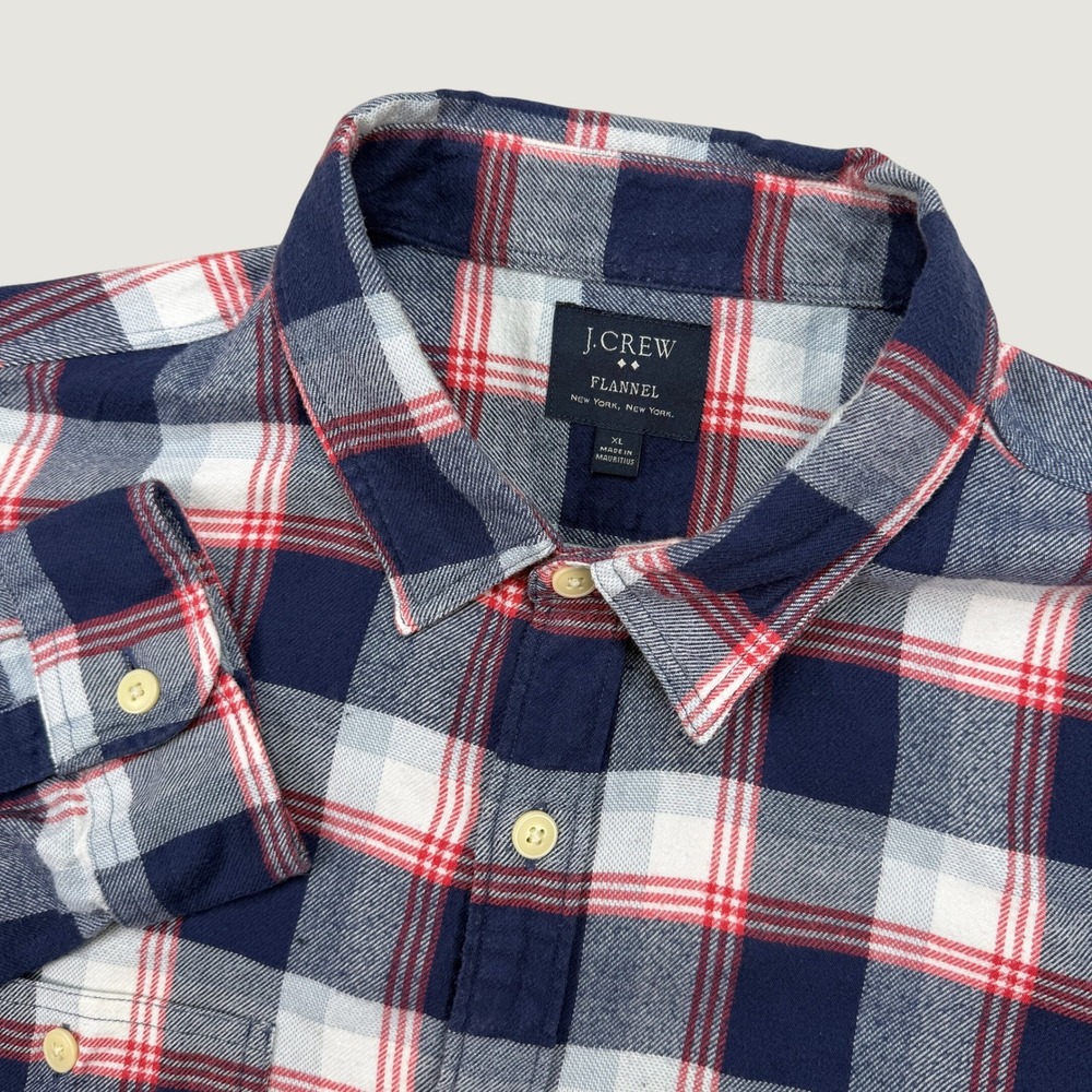 J.Crew Mens XL Flannel Shirt Navy Blue Red White Plaid 92937